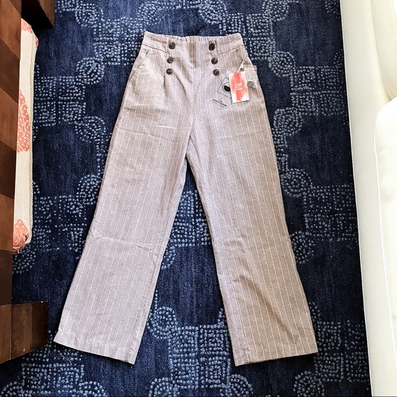 ❗️1 LEFT, S/L❗️TAUPE WIDE LEG HIGH WAIST PANTS - Picture 4 of 8